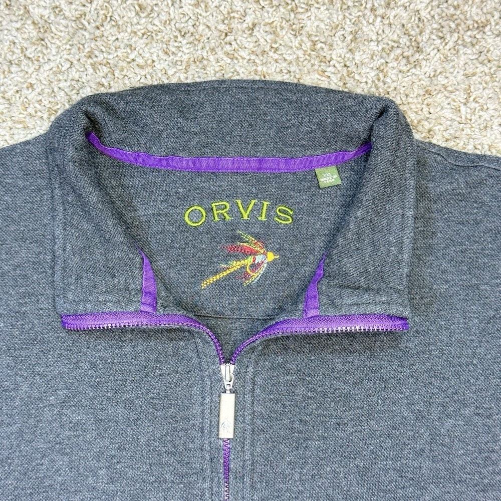 Orvis Mens XXL Gray Pima Cotton 1/4 Zip Pullover Sweater Fly Fishing Peru Casual